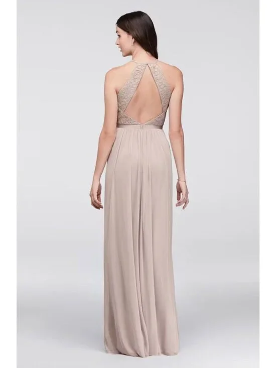 David's Bridal New Wine Lace Bodice Mesh Long Gown Size 28 Maxi Dress Bridesmaid - Picture 3 of 8